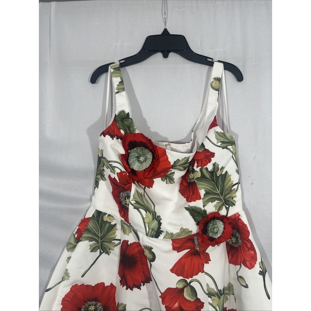 NWD $6000 Oscar de la Renta [ 10‎ ] Poppies Floral Scoop Midi Dress White Red - Picture 5 of 16
